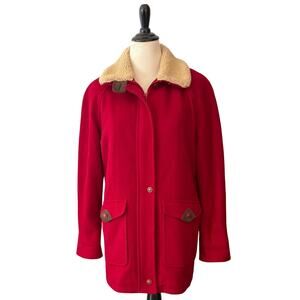 VTG Mackintosh Womens Wool Blend Barn Coat Size 6 Red Sherpa Collar Hidden Zip
